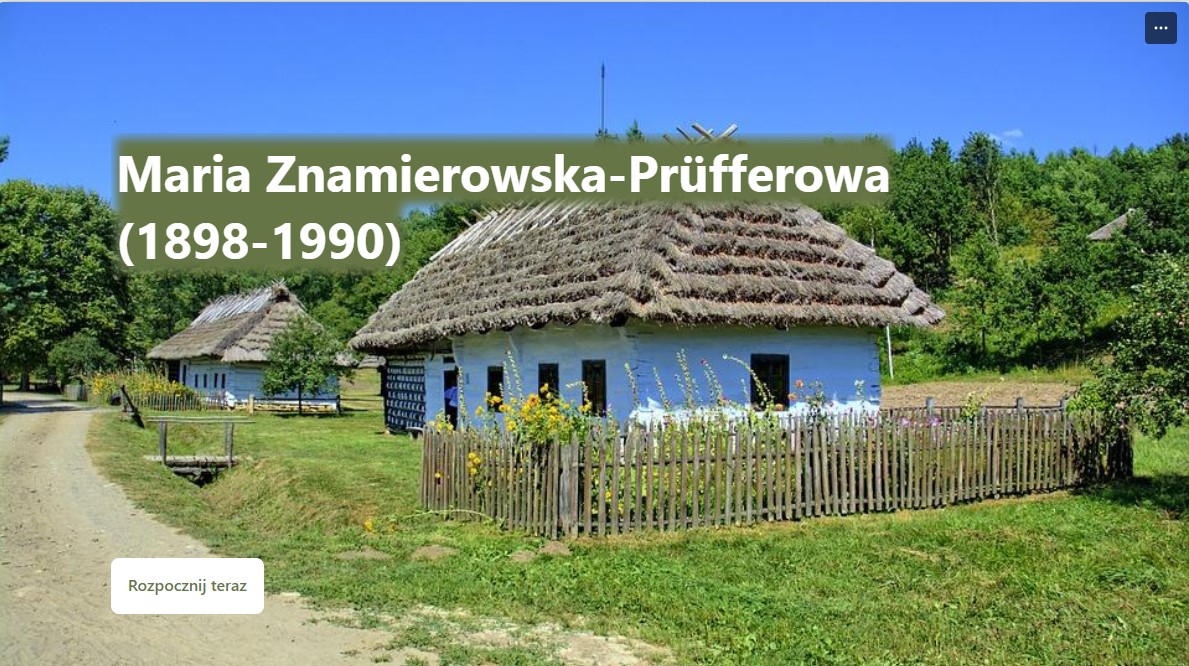 Maria Znamierowska-Prüfferowa (1898-1990). Wiejska droga przy niej dwie chaty pod strzechą.