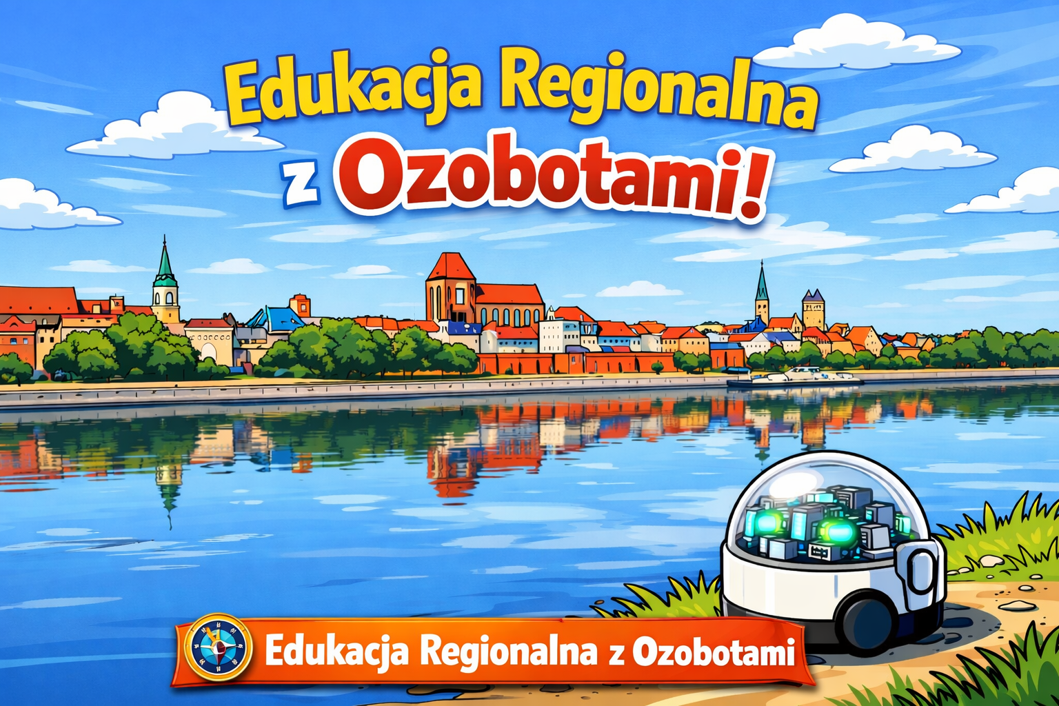 Grafika promująca zajęcia. Odkrywamy Toruń z&nbsp;ozobotami. Edukacja regionalna. Nauka programowania