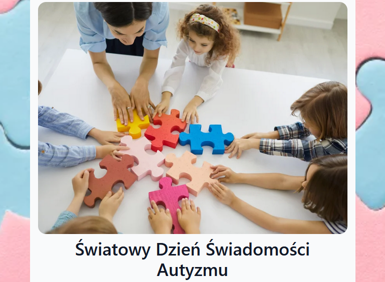 Ciemnowłosa kobieta i sześcioro dzieci układają kolorowe duże puzzle na białym stole
