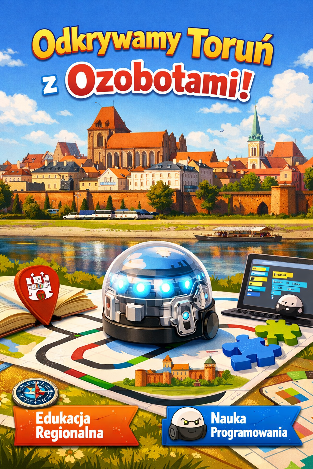 Plakat informacyjny o&nbsp;nowych zajęciach w&nbsp;Bibliotece Pedagogicznej w&nbsp;Toruniu.